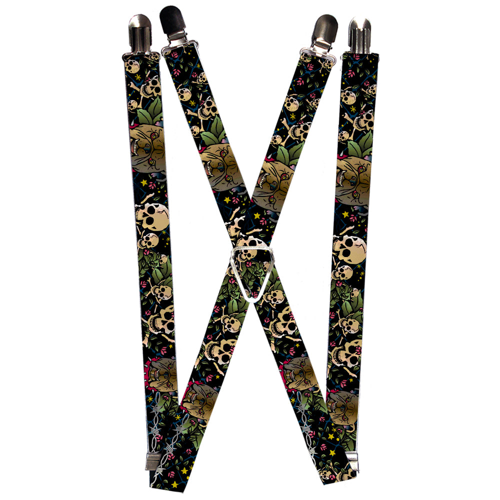 Suspenders - 1.0" - Trust No One CLOSE-UP Black Suspenders Buckle-Down   