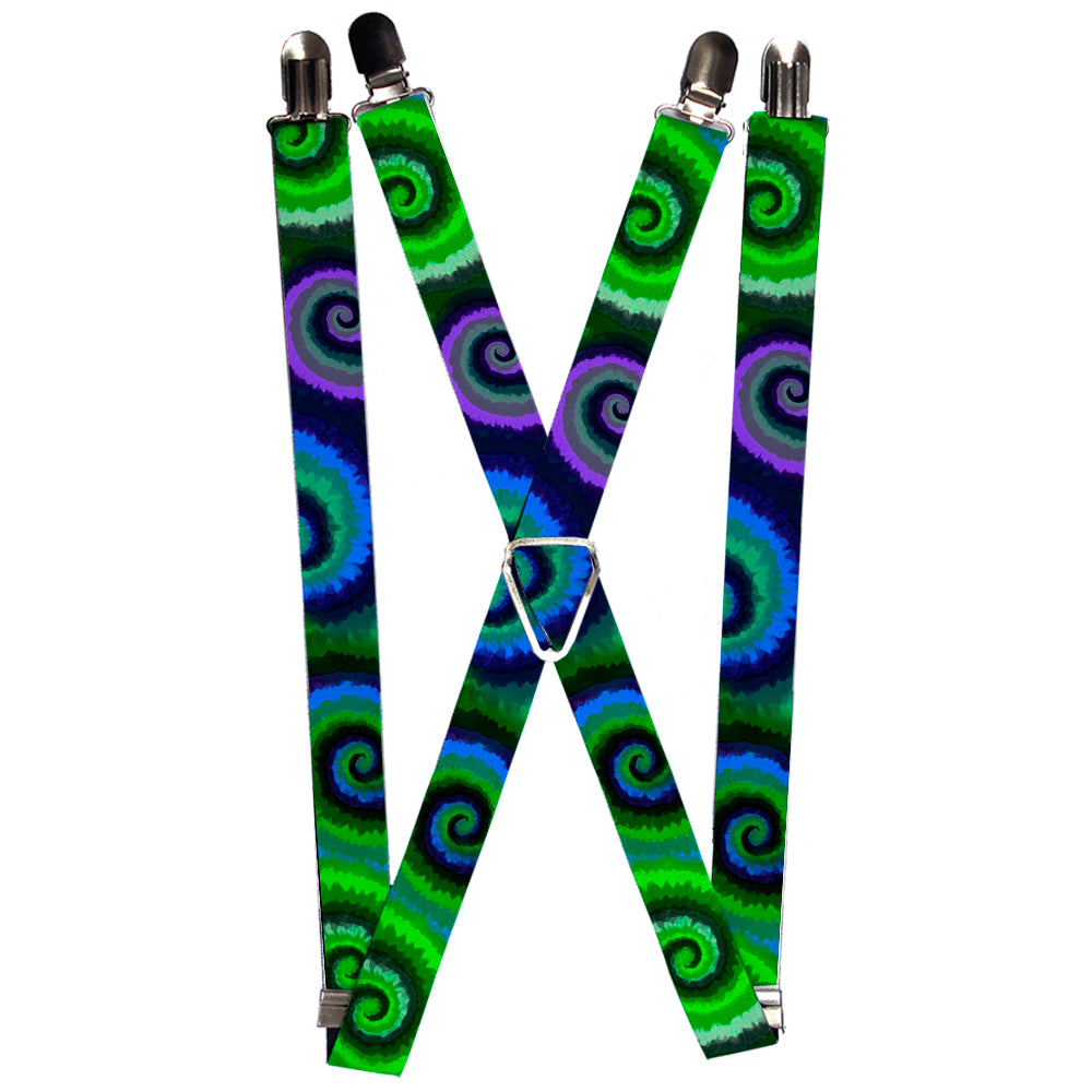 Suspenders - 1.0" - Tie Dye Swirl Green/Blue/Purple Suspenders Buckle-Down   