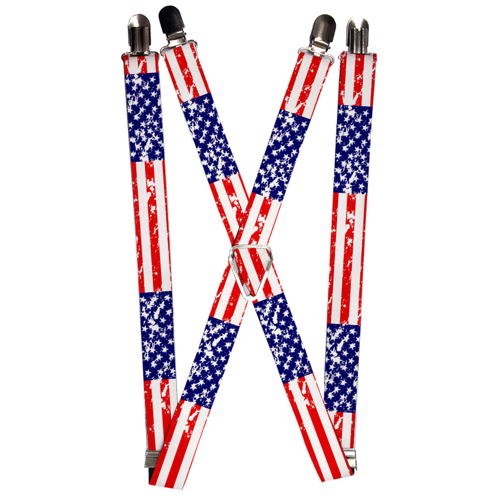Suspenders - 1.0" - United States Flags CLOSE-UP Weathered Suspenders Buckle-Down   