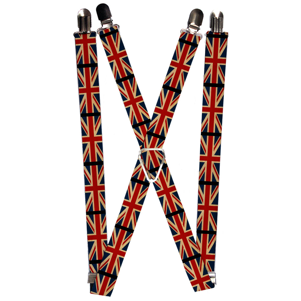 Suspenders - 1.0" - United Kingdom Flags Vintage Black Suspenders Buckle-Down   