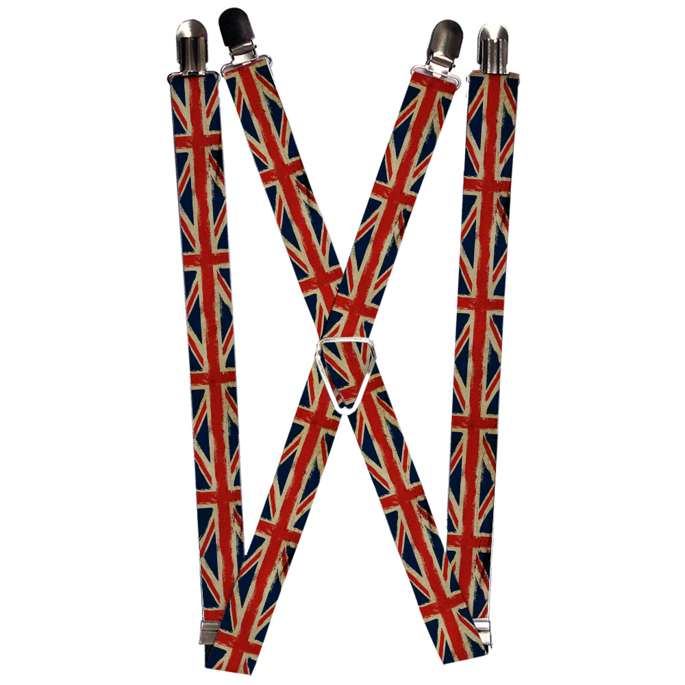 Suspenders - 1.0" - United Kingdom Flags Distressed Painting Suspenders Buckle-Down   
