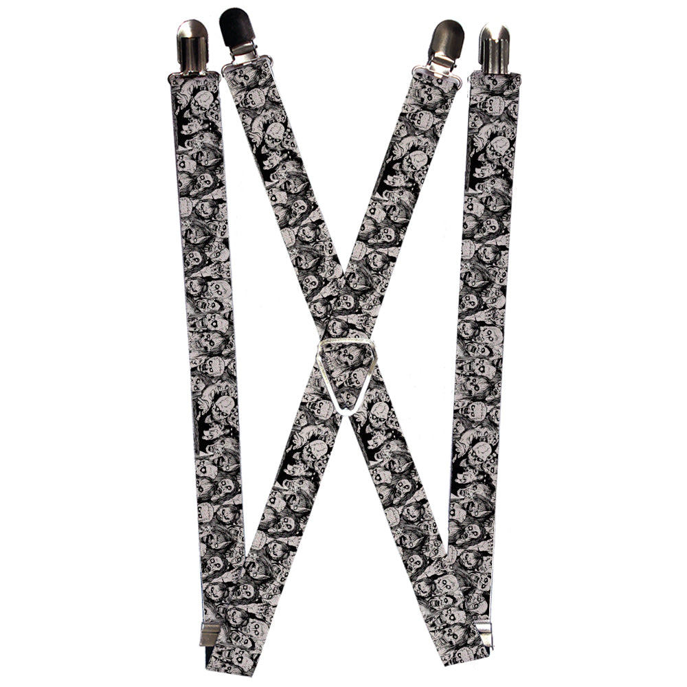 Suspenders - 1.0" - Zombie Skulls Sketch Suspenders Buckle-Down   