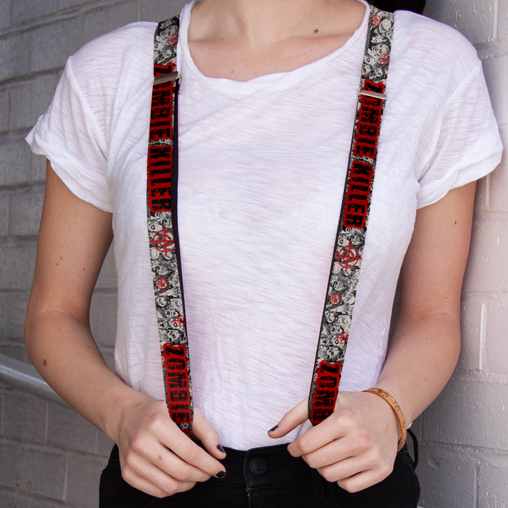 Suspenders - 1.0" - ZOMBIE KILLER w/Stacked Zombies Sketch Suspenders Buckle-Down   