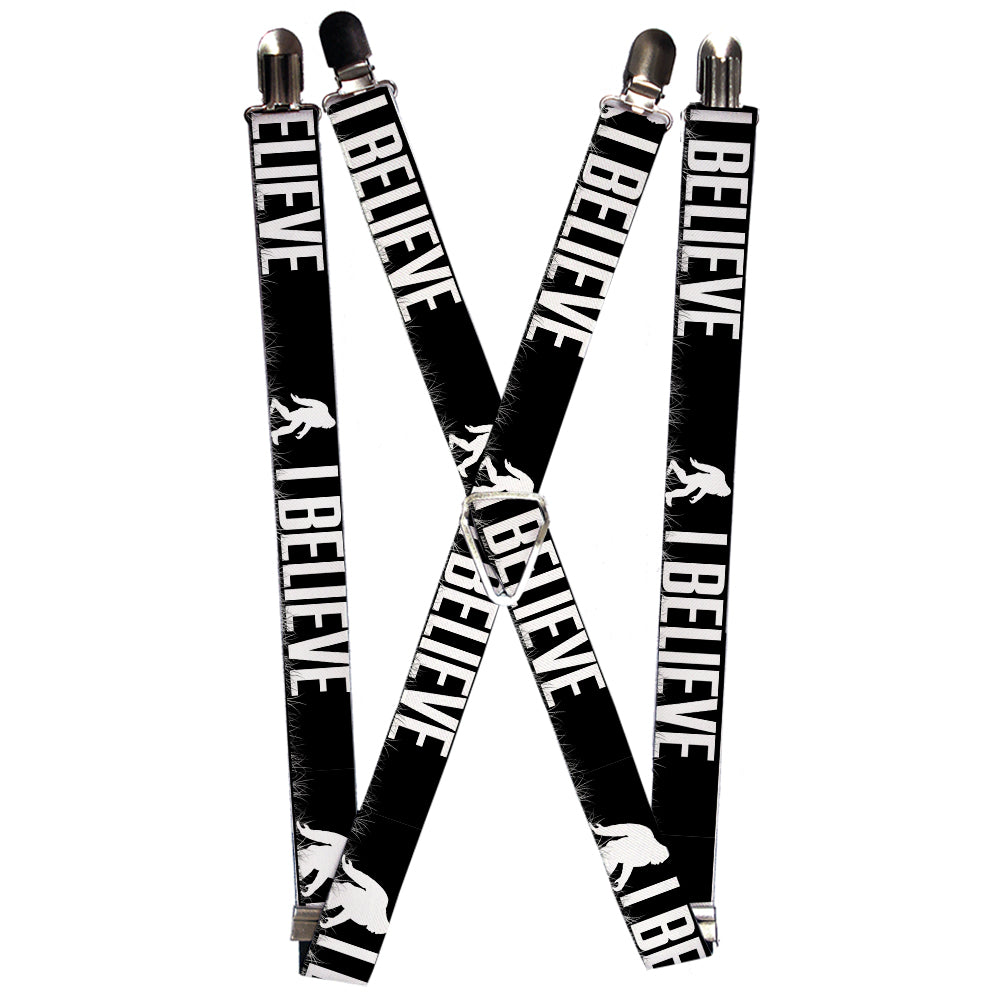 Suspenders - 1.0" - Bigfoot Silhouette I BELIEVE Black/Gray/White Suspenders Buckle-Down   