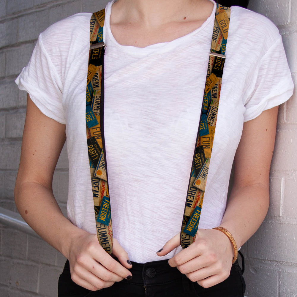 Suspenders - 1.0" - Cali License Plates Stacked Vintage Suspenders Buckle-Down   