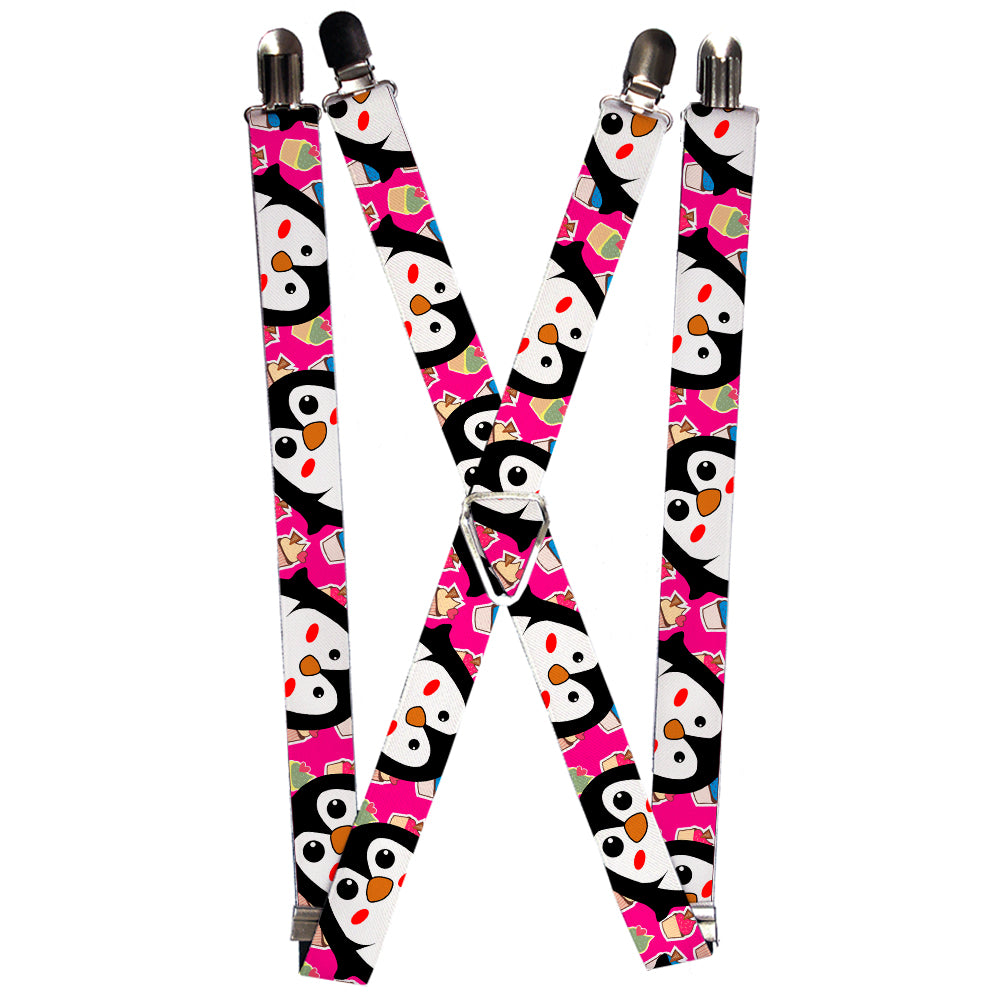 Suspenders - 1.0" - Penguins w/Cupcakes Fuchsia/Multi Color Suspenders Buckle-Down   