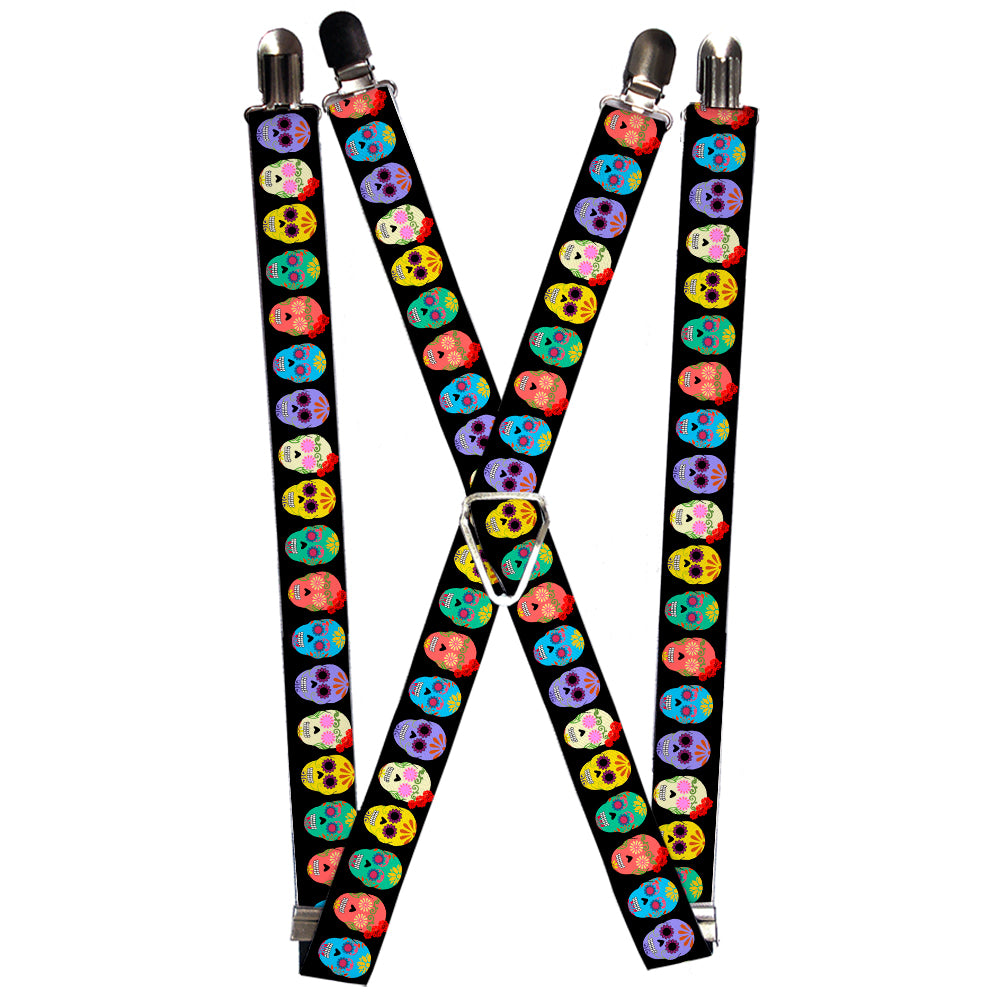 Suspenders - 1.0" - Painted Sugar Skulls Black/Multi Color Suspenders Buckle-Down   