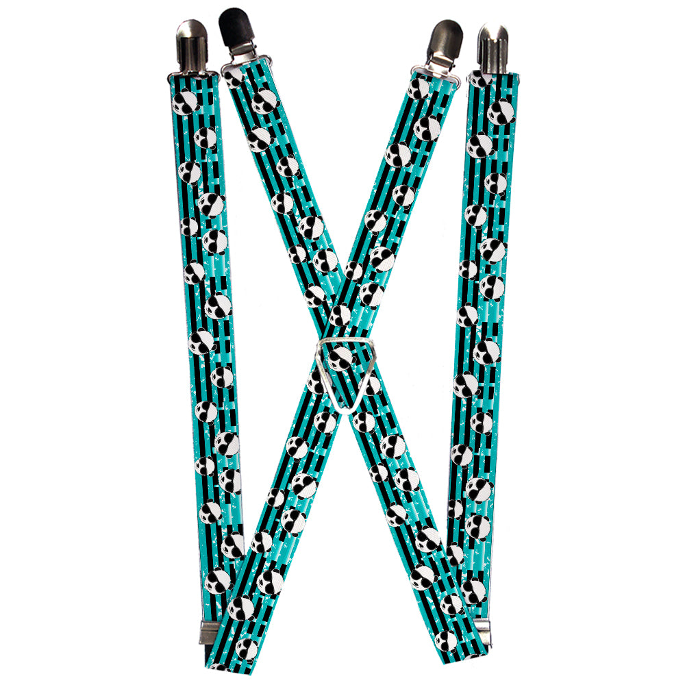 Suspenders - 1.0" - Multi Panda w/Sunglasses Stripe Turquoise/Black Suspenders Buckle-Down   