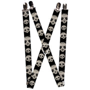 Suspenders - 1.0" - Panda Bear Sugar Skull Black/White Suspenders Buckle-Down   