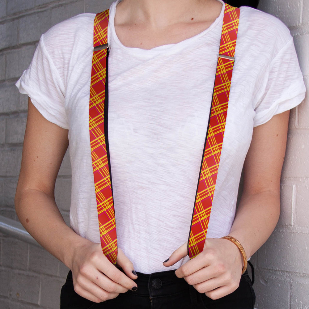 Suspenders - 1.0" - Plaid X4 Fluorescent Oranges/Pinks/Yellow Suspenders Buckle-Down   
