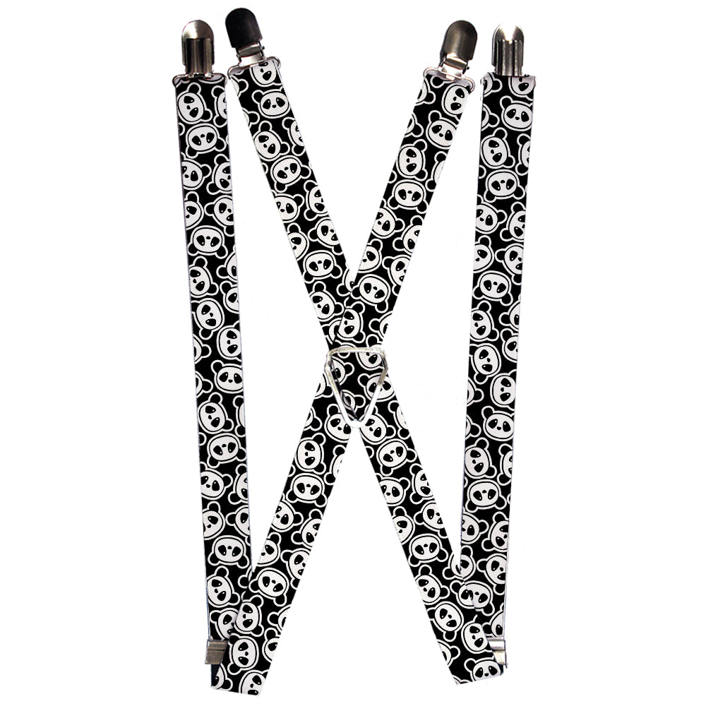 Suspenders - 1.0" - Scattered Panda Bear Cartoon2 Black/White Suspenders Buckle-Down   