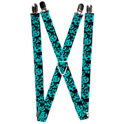 Suspenders - 1.0" - Skulls Stacked Weathered Black/Teal Suspenders Buckle-Down   