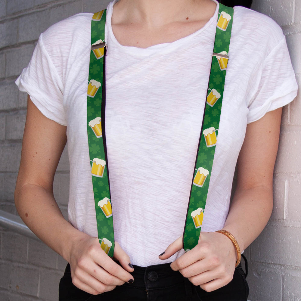 Suspenders - 1.0" - St. Pat's Clovers/Beer Mugs Greens Suspenders Buckle-Down   