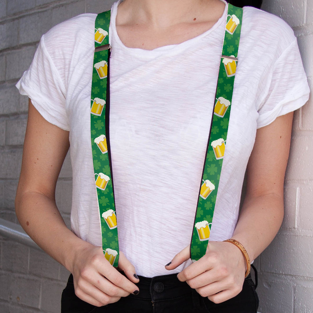 Suspenders - 1.25" - St. Pat's Clovers/Beer Mugs Greens Suspenders Buckle-Down   