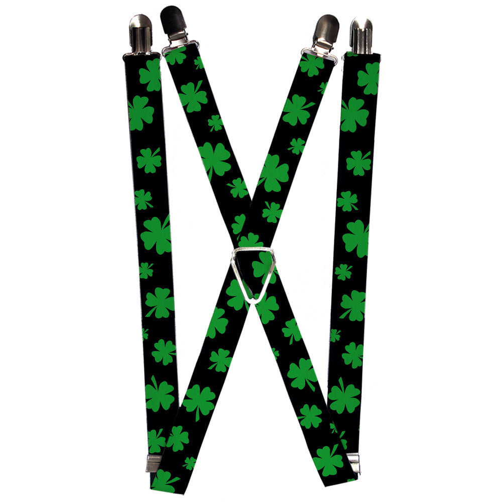 Suspenders - 1.25" - St. Pat's Clovers Scattered2 Black/Green Suspenders Buckle-Down   