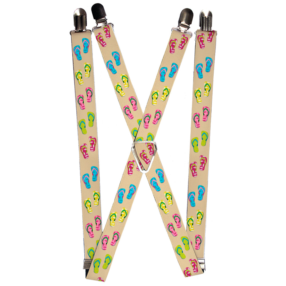 Suspenders - 1.0" - Tropical Flip Flops Tan/Multi Color Suspenders Buckle-Down   