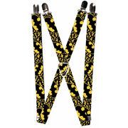 Suspenders - 1.0" - Bat Signals Stacked w CLOSE-UP Yellow Black Suspenders DC Comics   