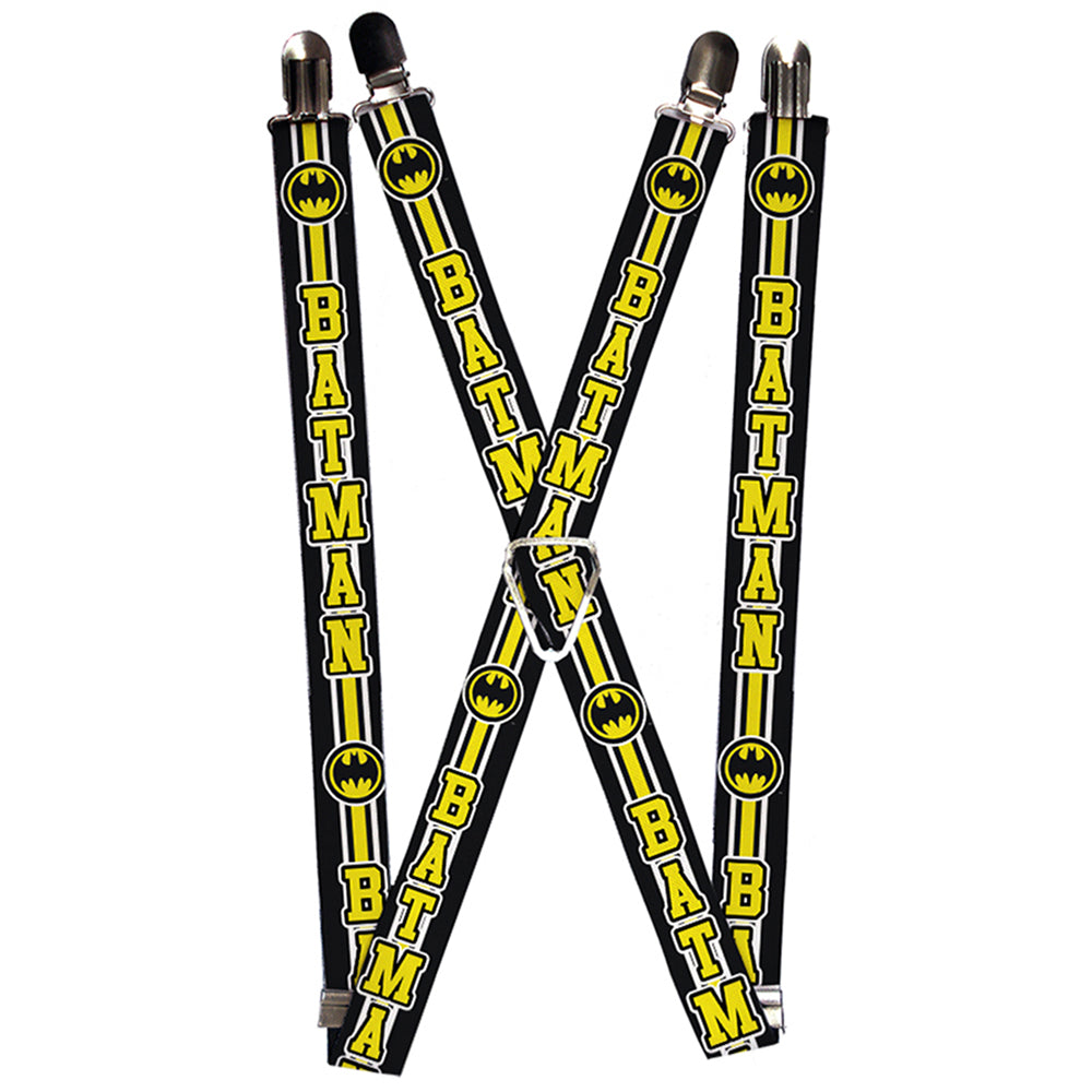 Suspenders - 1.0" - BATMAN Bat Signal Triple Stripe Black White Yellow Suspenders DC Comics   