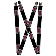 Suspenders - 1.0" - 1972 CAMARO "C" Hood Emblem Black Silver Reds Suspenders GM General Motors   