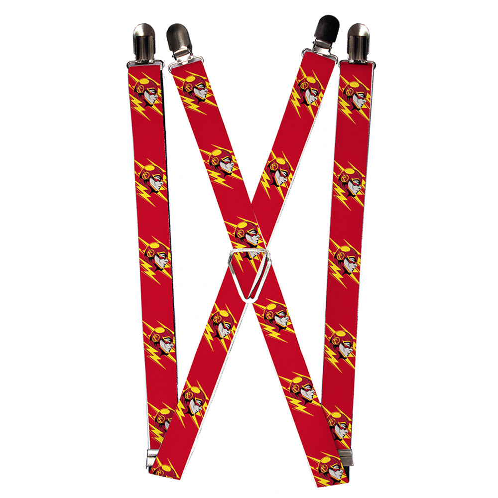 Suspenders - 1.0" - The Flash Face Bolts Reds Yellow Gray Suspenders DC Comics   