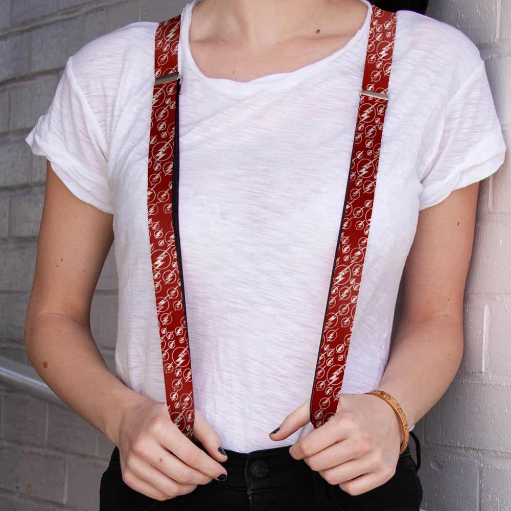 Suspenders - 1.0" - The Flash Logo5 Scattered Weathered Burgundy White Suspenders DC Comics   