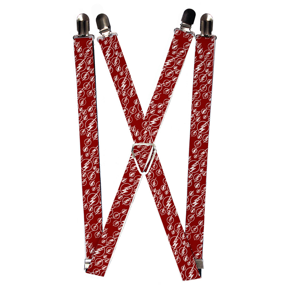 Suspenders - 1.0" - The Flash Logo5 Scattered Weathered Burgundy White Suspenders DC Comics   