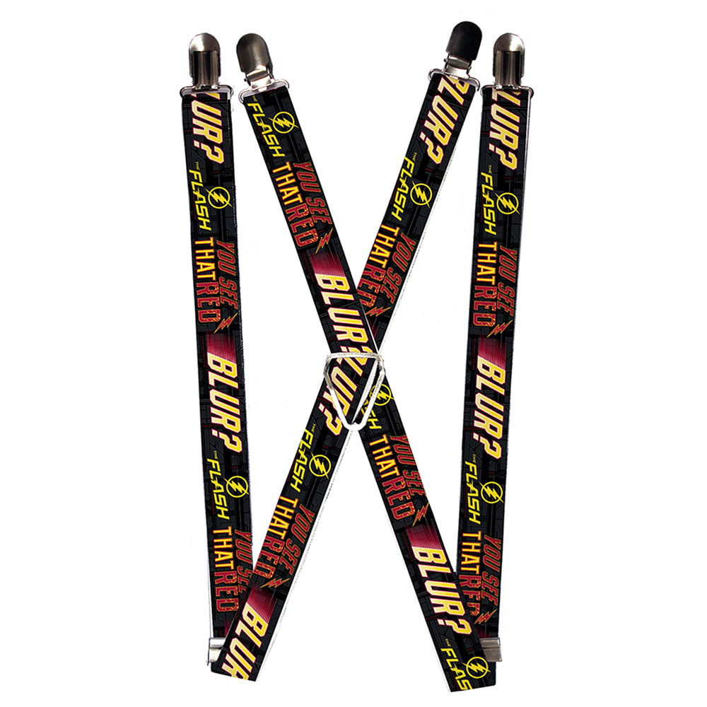 Suspenders - 1.0" - THE FLASH Logo YOU SEE THAT RED BLUR? Grays Yellows Reds Suspenders DC Comics   