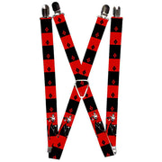 Suspenders - 1.0" - Harley Quin Standing Pose Diamonds Black Red Suspenders DC Comics   