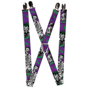 Suspenders - 1.0" - Joker Laughing Poses HAHA Purple Green Black White Suspenders DC Comics   