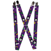 Suspenders - 1.0" - THE JOKER Face Elements Collage Purple Green Yellow White Suspenders DC Comics   