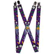 Suspenders - 1.0" - Joker Face Pose Elements Collage Purple Green Yellow Suspenders DC Comics   