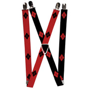 Suspenders - 1.0" - Harley Quinn Diamonds Red Black + Black Red Suspenders DC Comics   