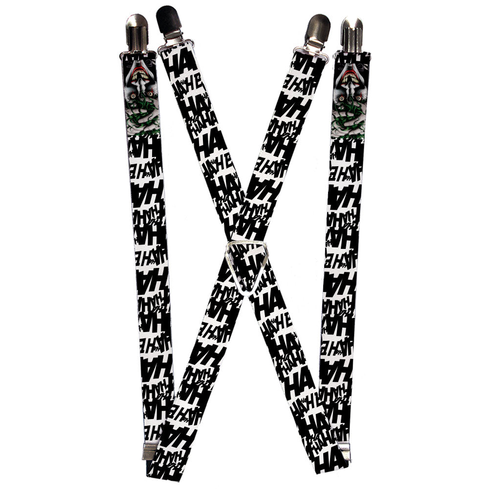 Suspenders - 1.0" - Joker The Killing Joke Holding Head Pose HAHAHA Repeat White Black Suspenders DC Comics   