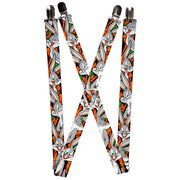 Suspenders - 1.0" - Bugs Bunny Expressions Carrots Black Suspenders Looney Tunes   