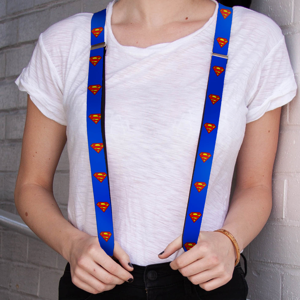 Suspenders - 1.0" - Superman Shield Blue Suspenders DC Comics   