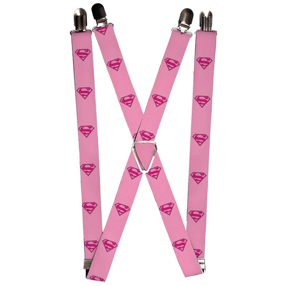 Suspenders - 1.0" - Superman Shield Pink Suspenders DC Comics   