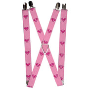 Suspenders - 1.0" - Superman Shield Pink Suspenders DC Comics   