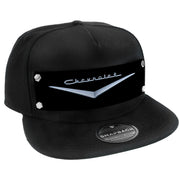 Embellishment Trucker Hat BLACK - Full Color Strap - 1955-57 CHEVROLET V Emblem Black/Silver Trucker Hats GM General Motors   