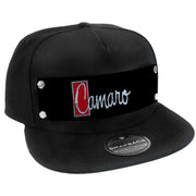 Embellishment Trucker Hat BLACK - Full Color Strap - 1972 CAMARO Script Emblem Black/Silver/Reds Trucker Hats GM General Motors   