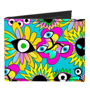 Canvas Bi-Fold Wallet - Funky Alien Flowers Aqua Blue/Multi Color Canvas Bi-Fold Wallets Buckle-Down   