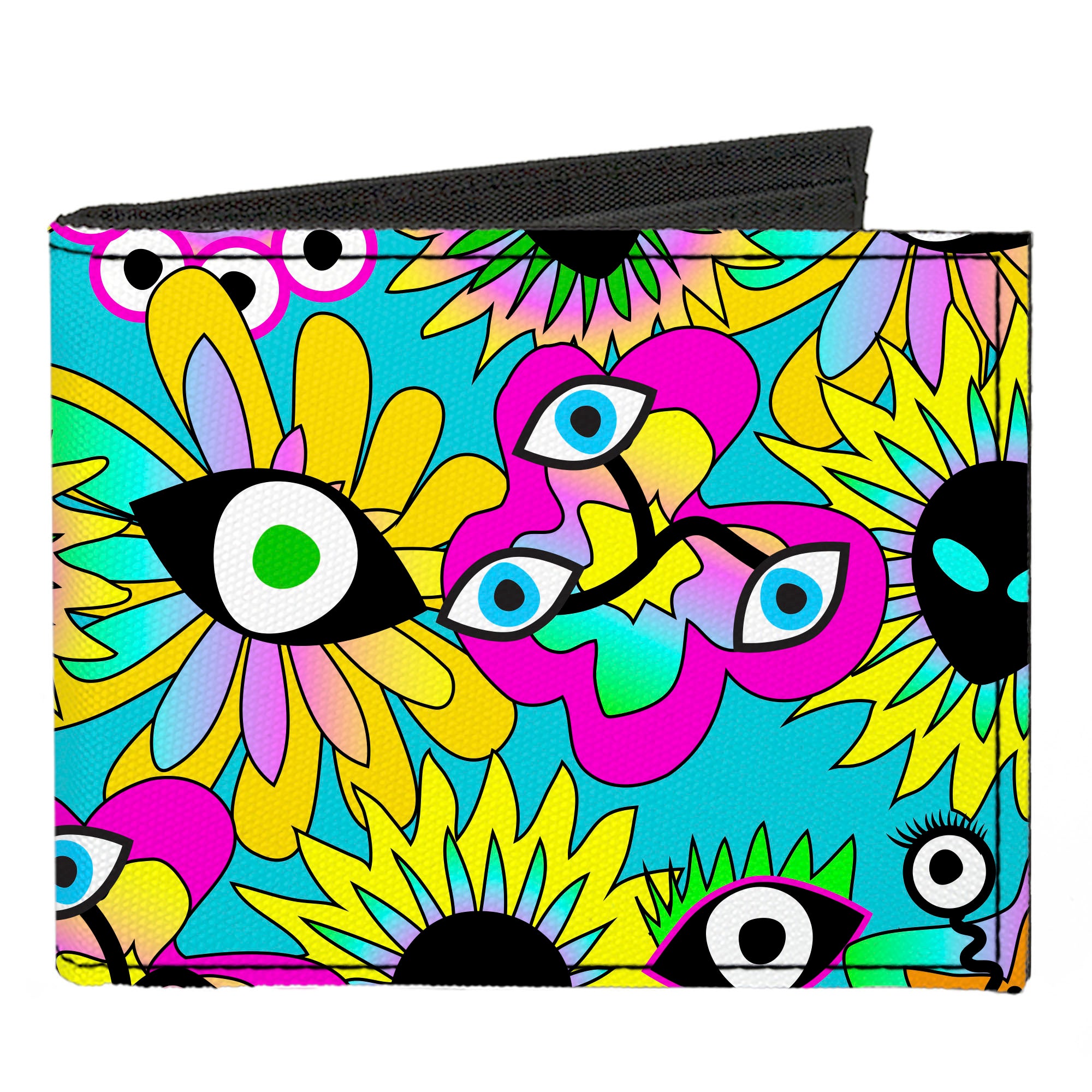 Canvas Bi-Fold Wallet - Funky Alien Flowers Aqua Blue/Multi Color Canvas Bi-Fold Wallets Buckle-Down   
