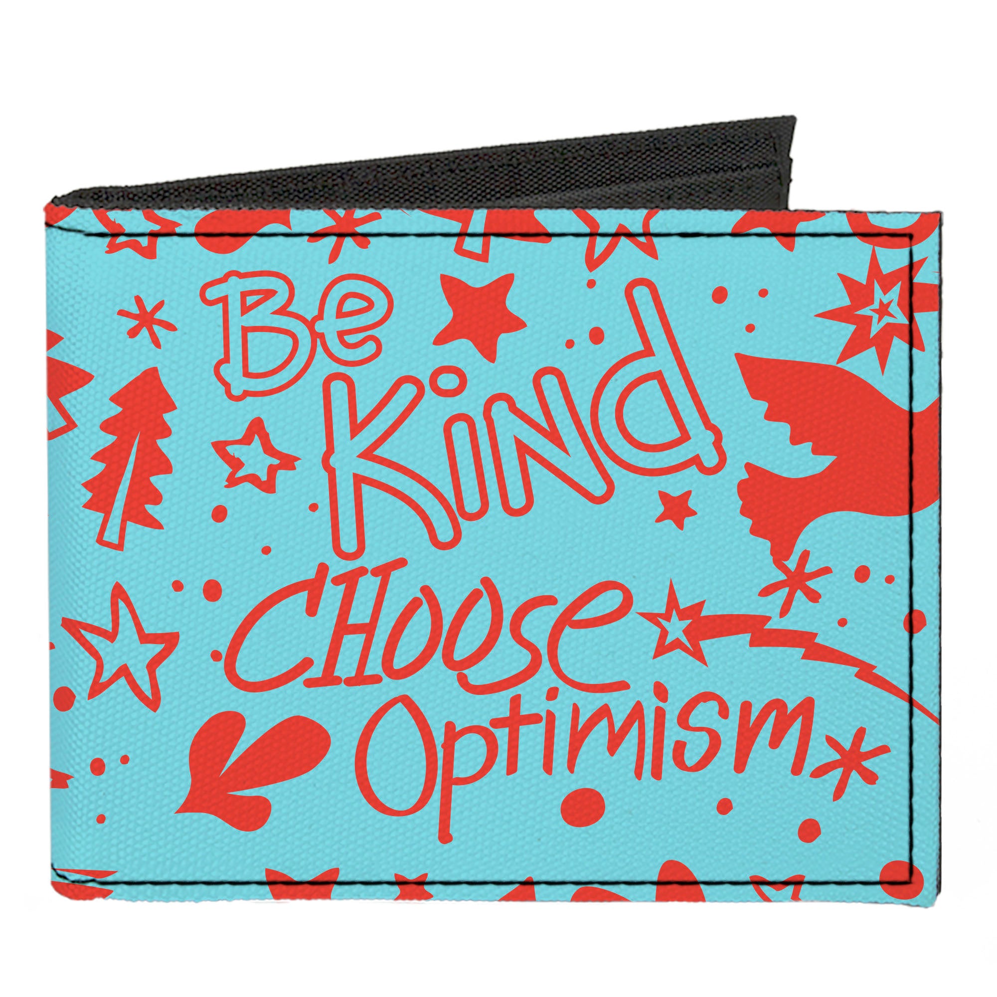 Canvas Bi-Fold Wallet - GRATEFUL OPTIMISM BE KIND Icons Collage Blue/Red Canvas Bi-Fold Wallets Buckle-Down   