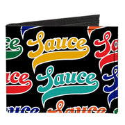 Canvas Bi-Fold Wallet - SAUCE Baseball Script Black/Multi Color Canvas Bi-Fold Wallets Buckle-Down   