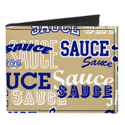 Canvas Bi-Fold Wallet - SAUCE Typography Collage Tan/White/Blue Canvas Bi-Fold Wallets Buckle-Down   