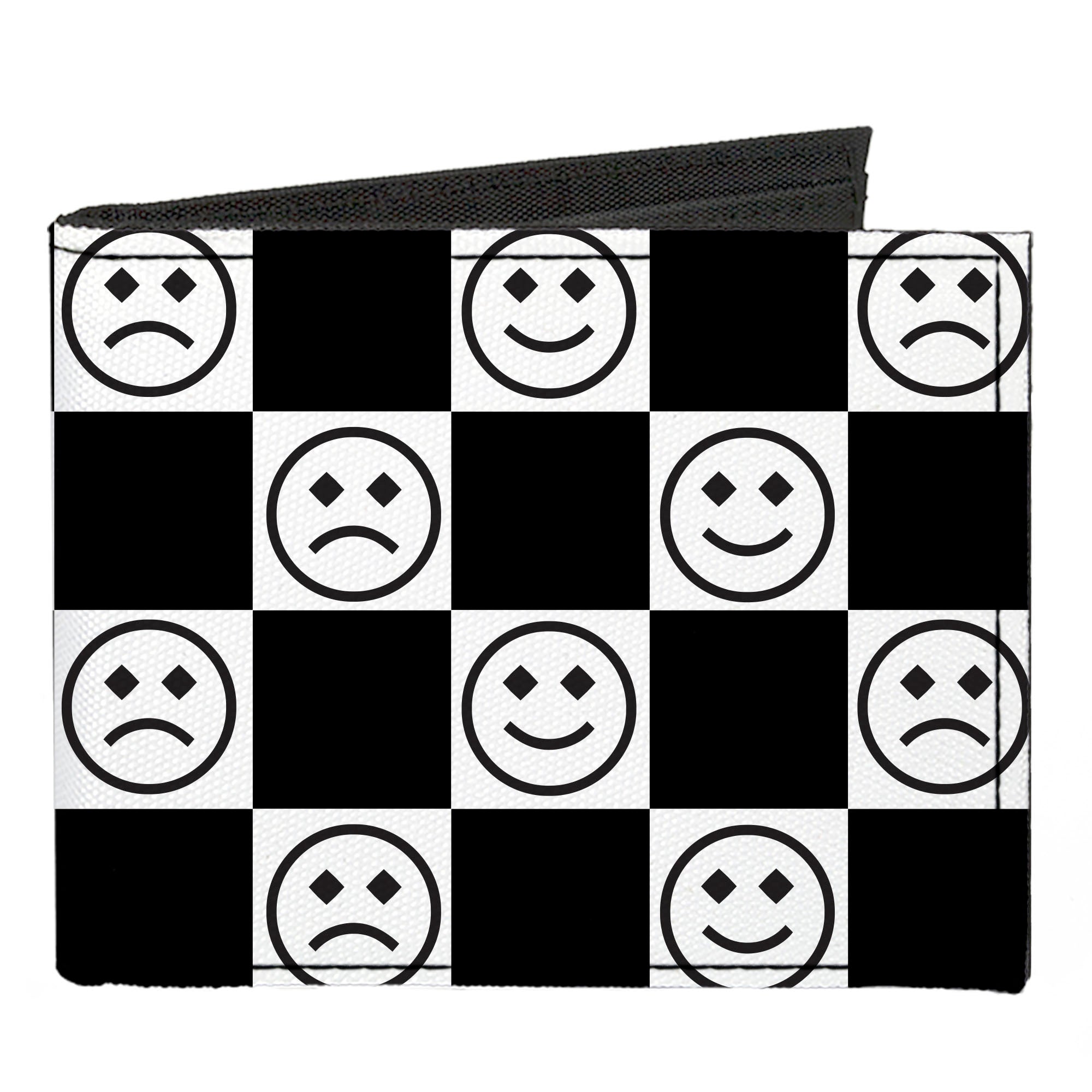 Canvas Bi-Fold Wallet - Smiley Sad Face Checker Black/White Canvas Bi-Fold Wallets Buckle-Down   