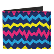 Canvas Bi-Fold Wallet - Scribble Zig Zag Stripe Navy/Multi Color Canvas Bi-Fold Wallets Buckle-Down   