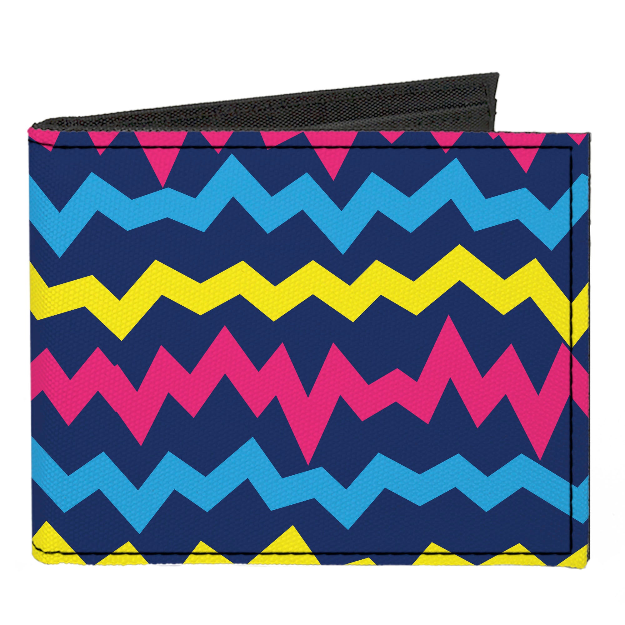 Canvas Bi-Fold Wallet - Scribble Zig Zag Stripe Navy/Multi Color Canvas Bi-Fold Wallets Buckle-Down   