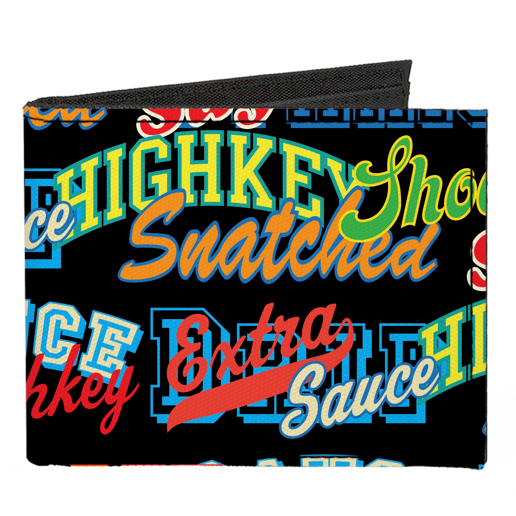 Canvas Bi-Fold Wallet - Slang Verbiage Stacked Black/Multi Color Canvas Bi-Fold Wallets Buckle-Down   