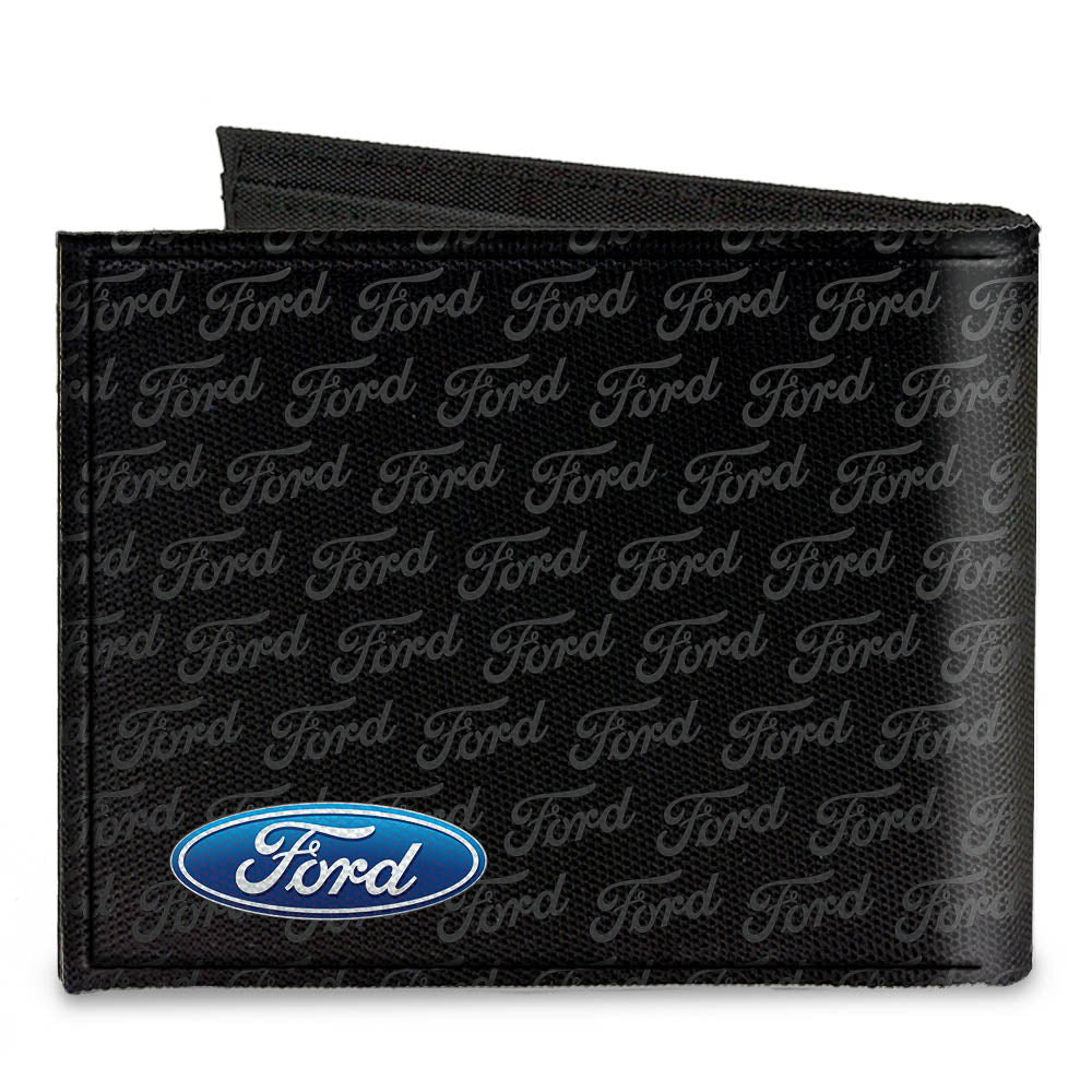 Canvas Bi-Fold Wallet - Ford Oval CORNER w/Text Canvas Bi-Fold Wallets Ford   