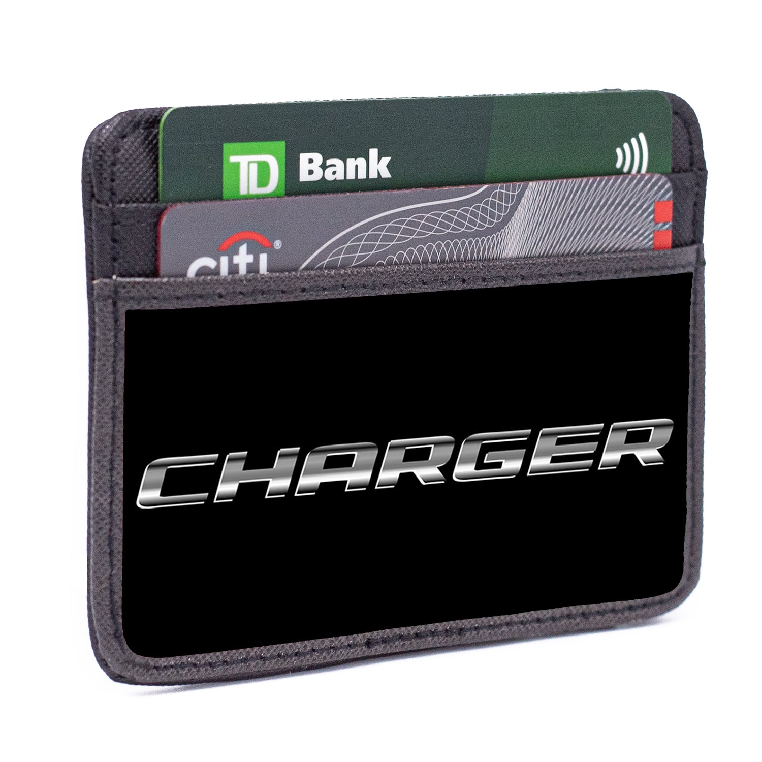 Weekend Wallet - CHARGER Emblem Text Black Silver-Fade Mini ID Wallets Dodge   